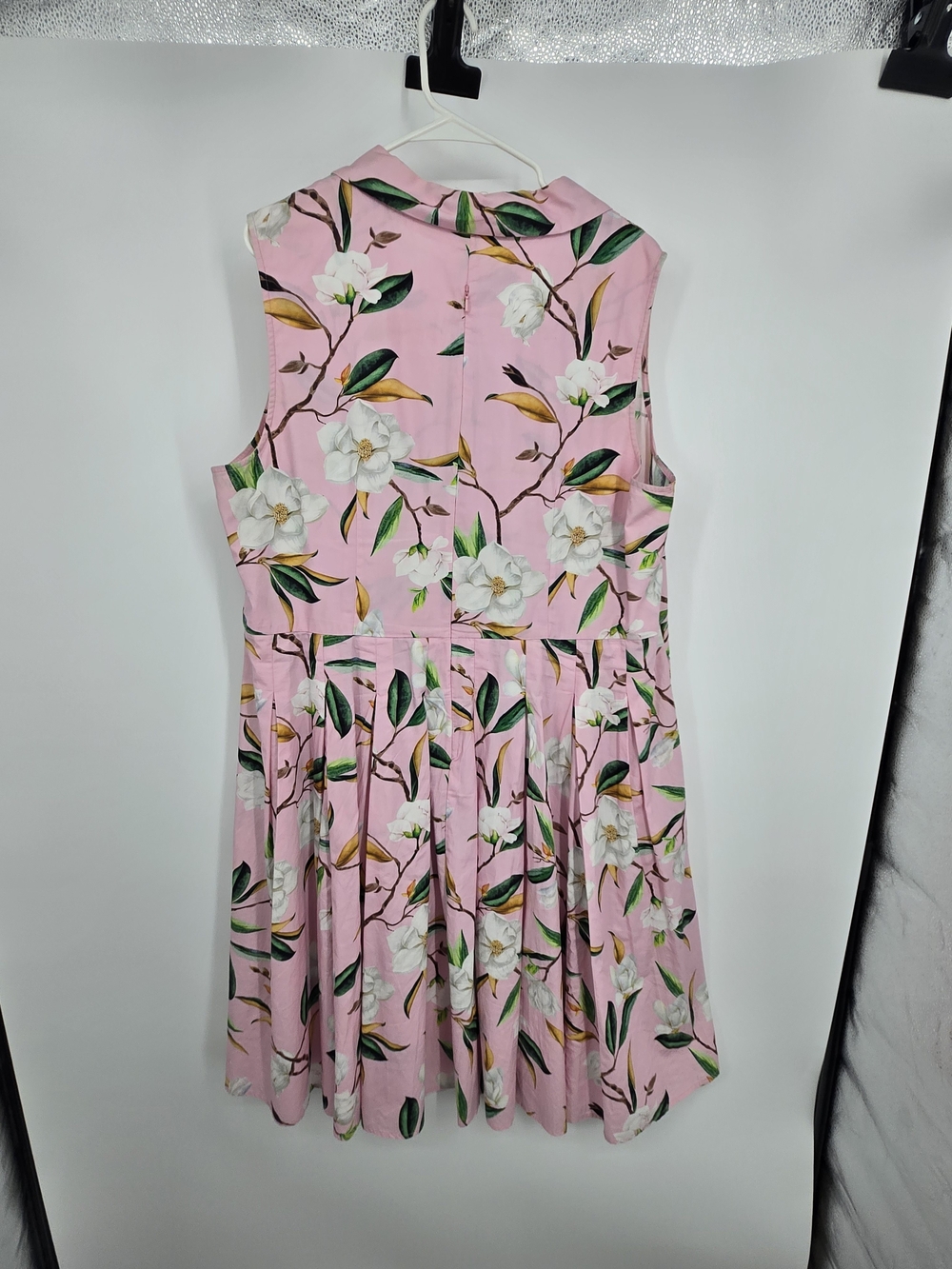 eshakti Pink Magnolia Print Floral V-Neck Sleeveless Midi Dress 2X NWOT (8770) - Picture 2 of 3